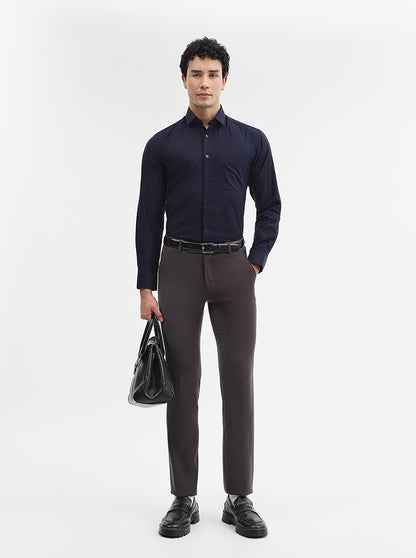 Navy Blue Solid Slim Fit Formal Shirt | Metal