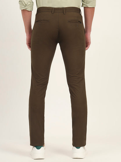 Olive Brown Solid Super Slim Fit Casual Trouser | Greenfibre