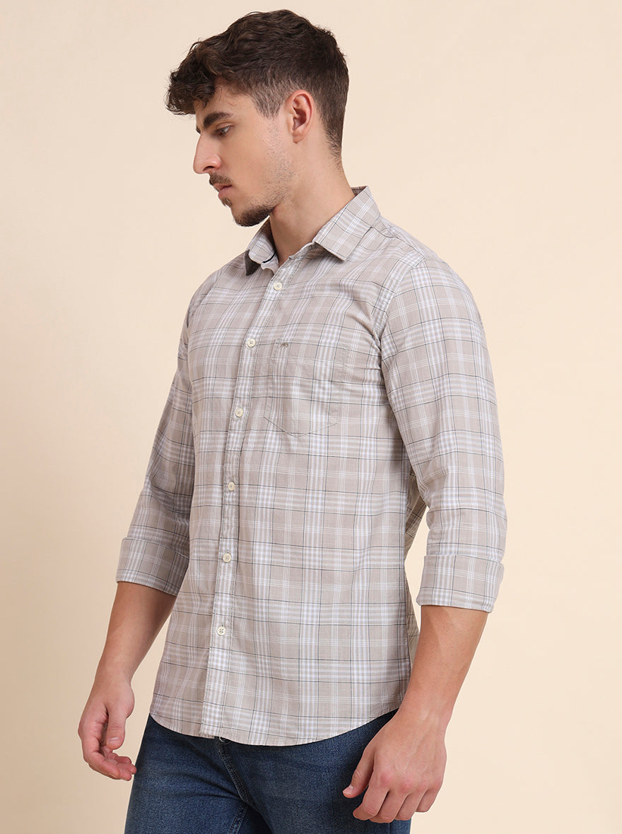 Grey Checked Slim Fit Casual Shirt | JadeBlue