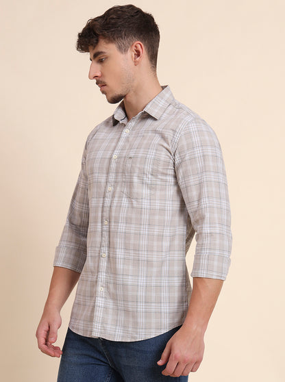 Grey Checked Slim Fit Casual Shirt | JadeBlue