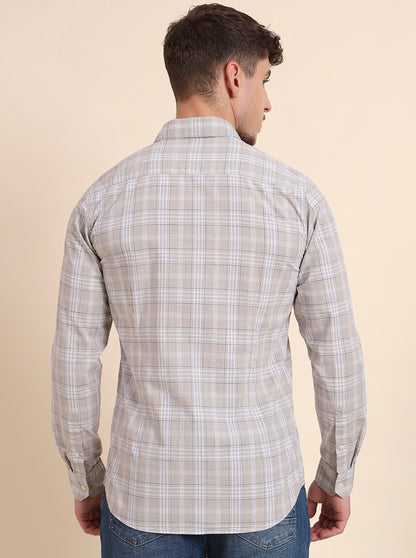 Grey Checked Slim Fit Casual Shirt | JadeBlue