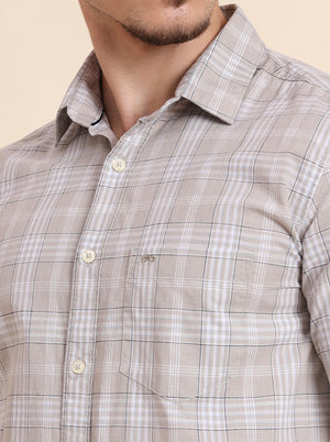 Grey Checked Slim Fit Casual Shirt | JadeBlue