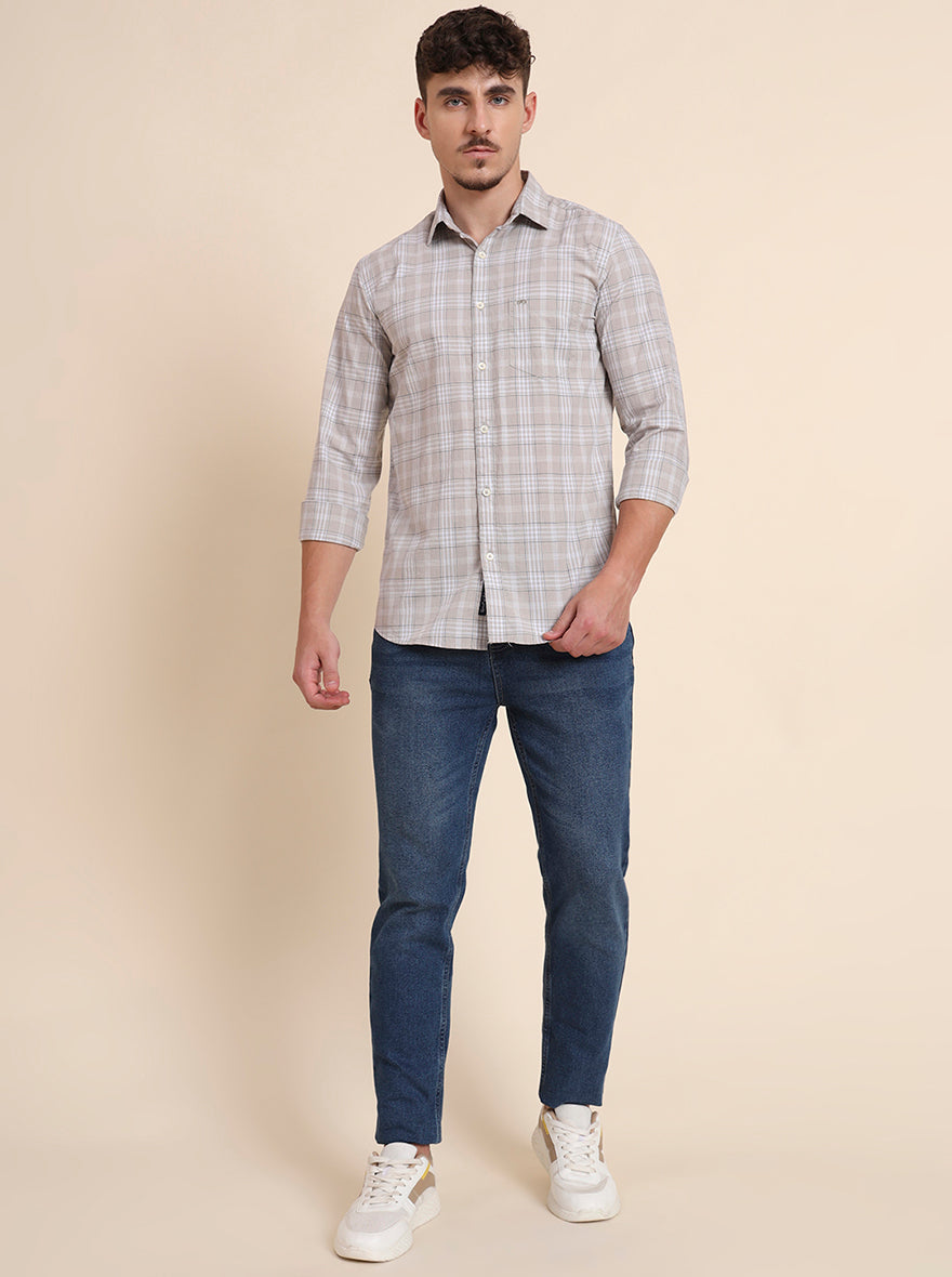 Grey Checked Slim Fit Casual Shirt | JadeBlue