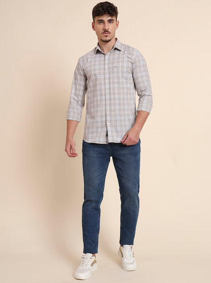 Grey Checked Slim Fit Casual Shirt | JadeBlue
