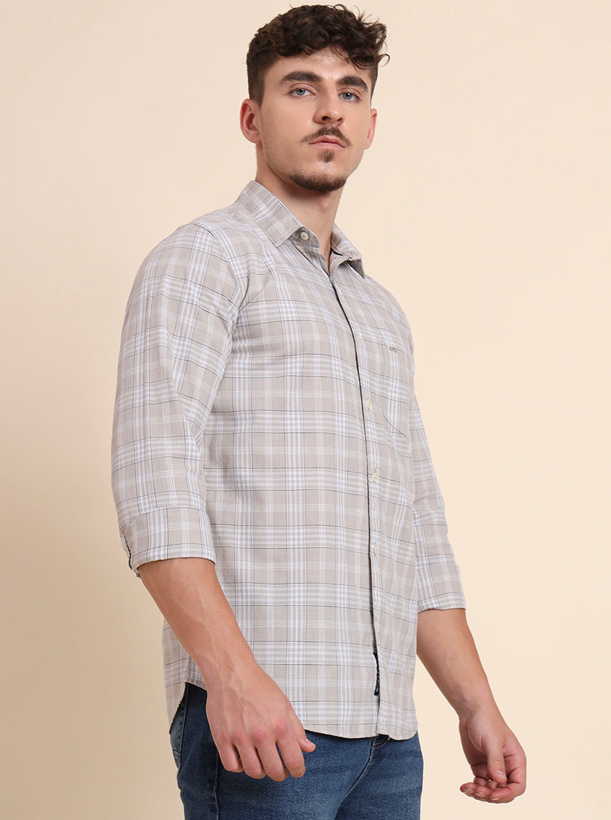 Grey Checked Slim Fit Casual Shirt | JadeBlue