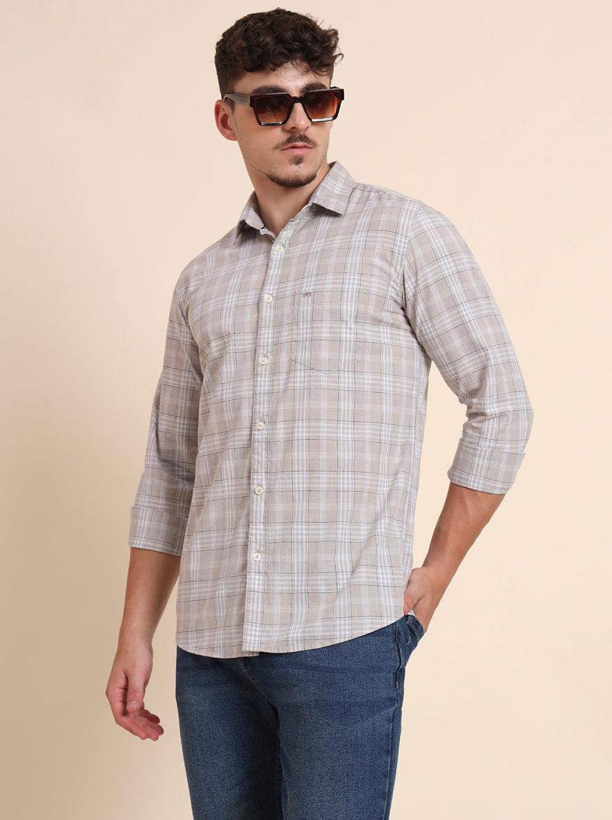 Grey Checked Slim Fit Casual Shirt | JadeBlue