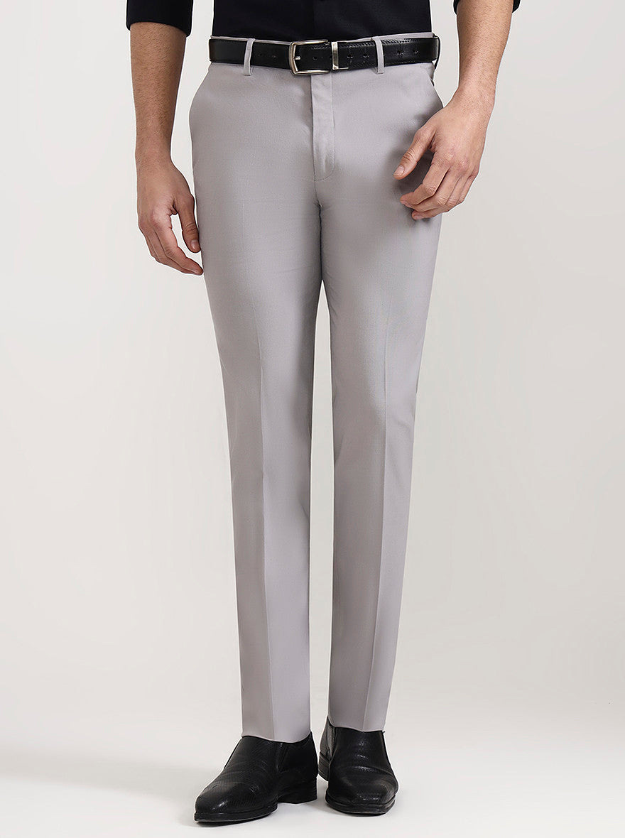 Light Grey Solid Slim Fit Formal Trouser | Greenfibre