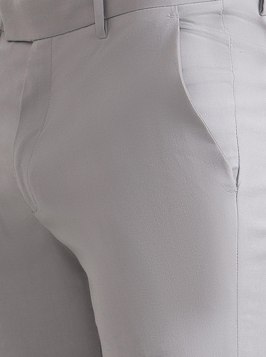 Light Grey Solid Slim Fit Formal Trouser | Greenfibre