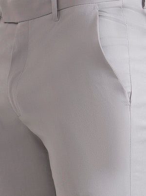 Light Grey Solid Slim Fit Formal Trouser | Greenfibre