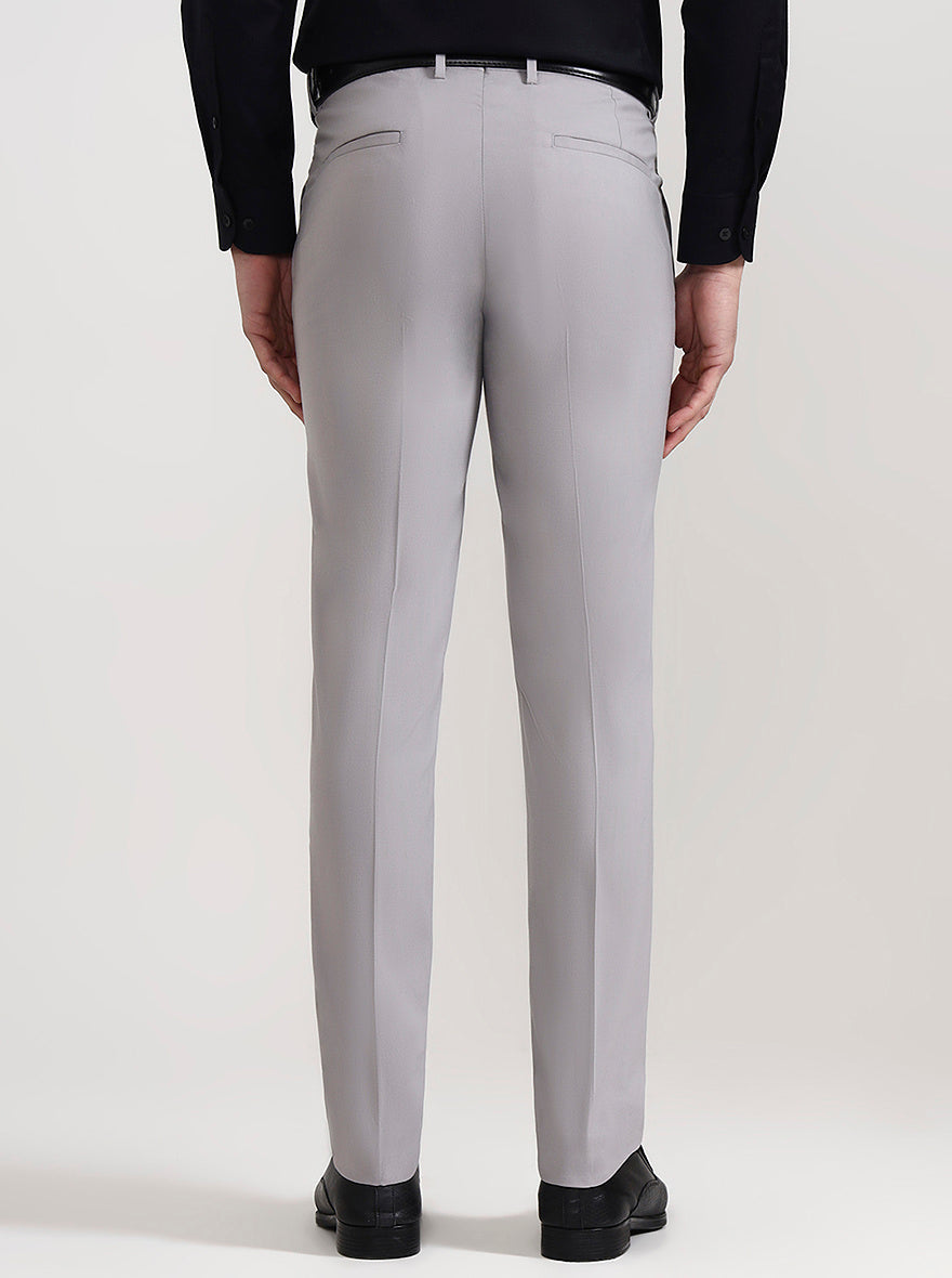 Light Grey Solid Slim Fit Formal Trouser | Greenfibre