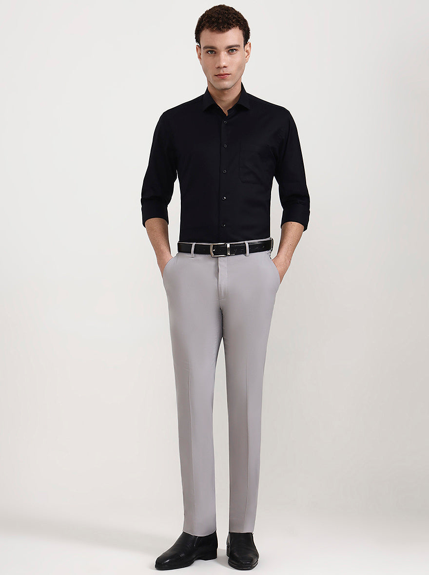 Light Grey Solid Slim Fit Formal Trouser | Greenfibre