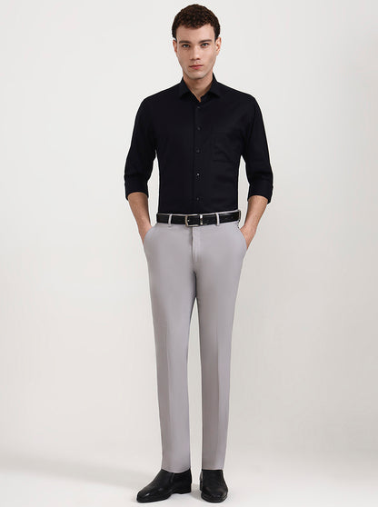 Light Grey Solid Slim Fit Formal Trouser | Greenfibre