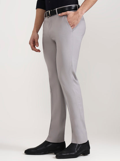 Light Grey Solid Slim Fit Formal Trouser | Greenfibre