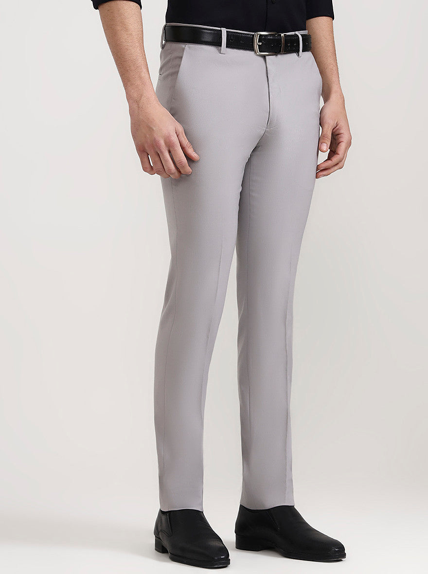 Light Grey Solid Slim Fit Formal Trouser | Greenfibre