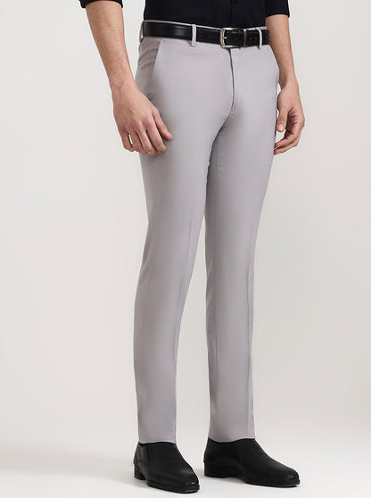 Light Grey Solid Slim Fit Formal Trouser | Greenfibre