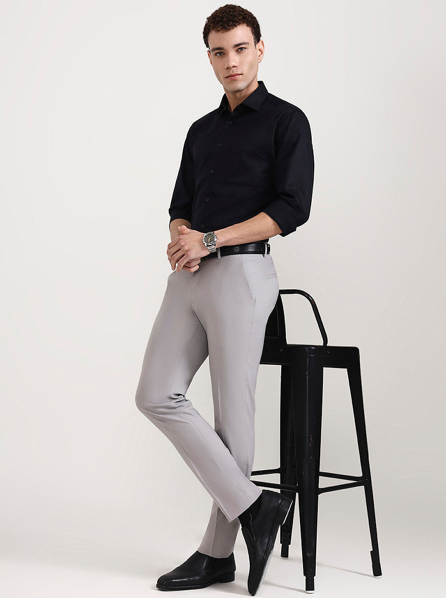 Light Grey Solid Slim Fit Formal Trouser | Greenfibre