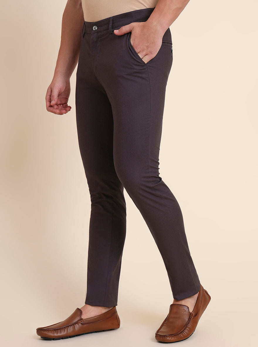 Dark Grey Solid Super Slim Fit Casual Trouser | Greenfibre
