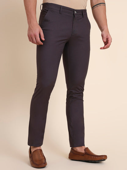 Dark Grey Solid Super Slim Fit Casual Trouser | Greenfibre