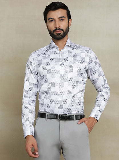 White Printed Slim fit Party Wear Shirt | Wyre