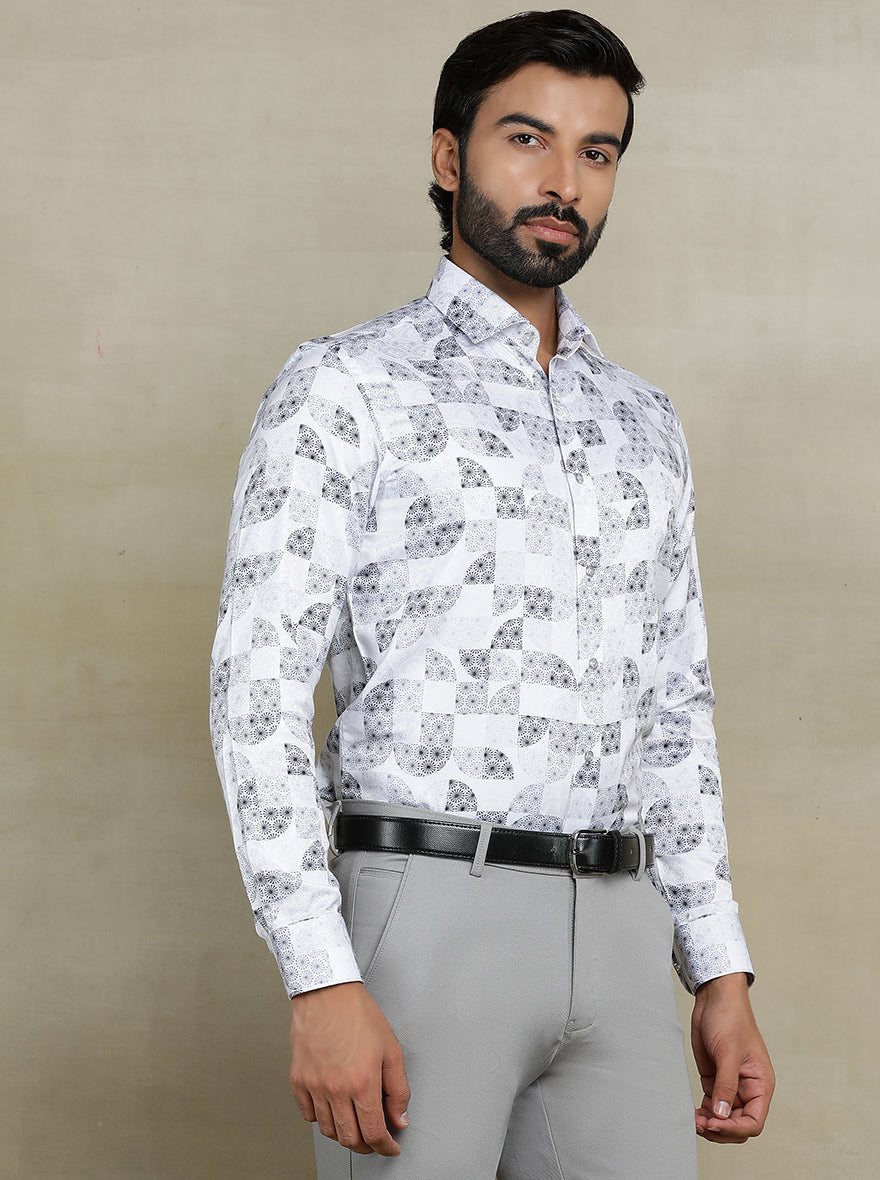 White Printed Slim fit Party Wear Shirt | Wyre