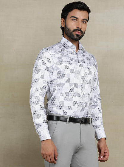 White Printed Slim fit Party Wear Shirt | Wyre