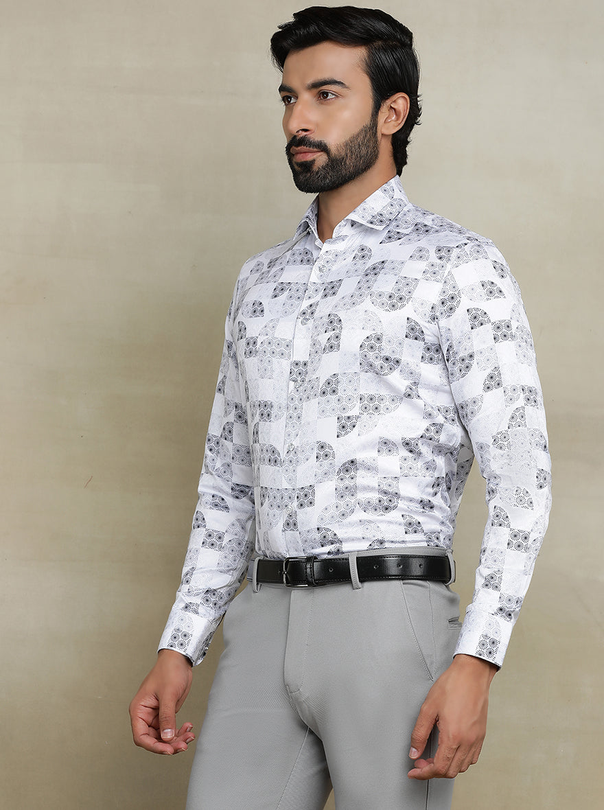 White Printed Slim fit Party Wear Shirt | Wyre