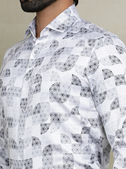 White Printed Slim fit Party Wear Shirt | Wyre