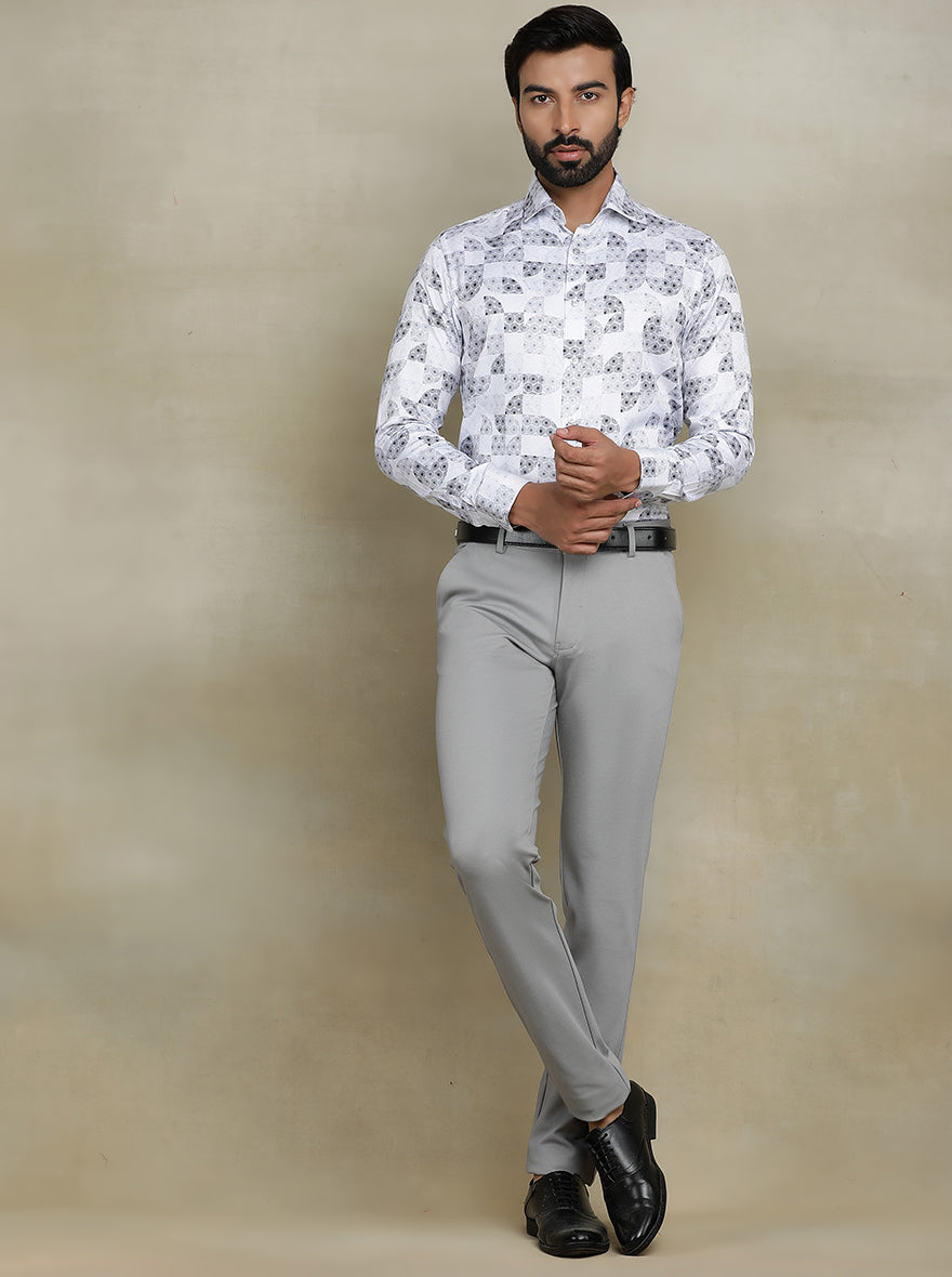 White Printed Slim fit Party Wear Shirt | Wyre