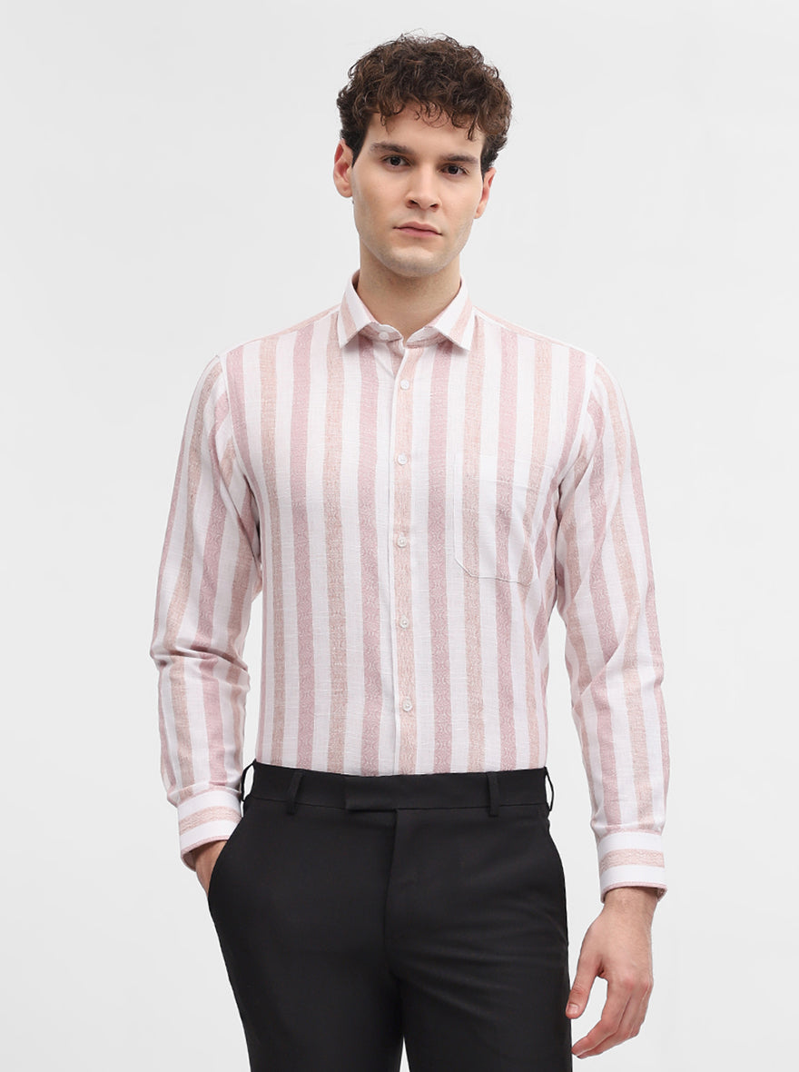 Pink & White Striped Slim Fit Formal Shirt | Greenfibre