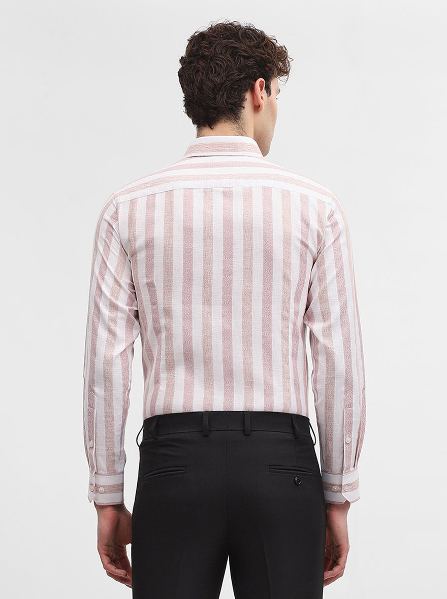 Pink & White Striped Slim Fit Formal Shirt | Greenfibre