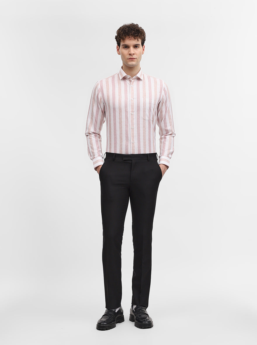 Pink & White Striped Slim Fit Formal Shirt | Greenfibre