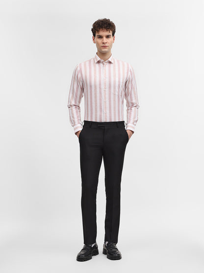 Pink & White Striped Slim Fit Formal Shirt | Greenfibre