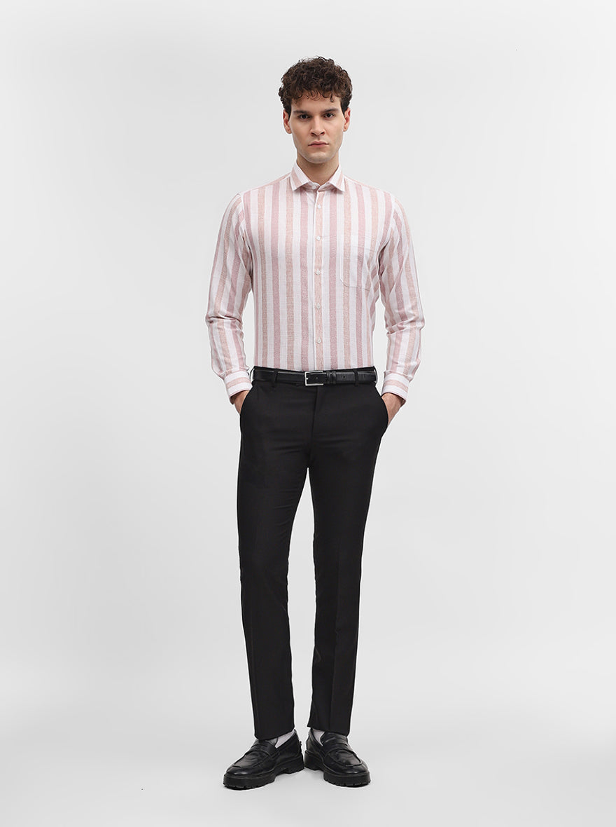 Pink & White Striped Slim Fit Formal Shirt | Greenfibre