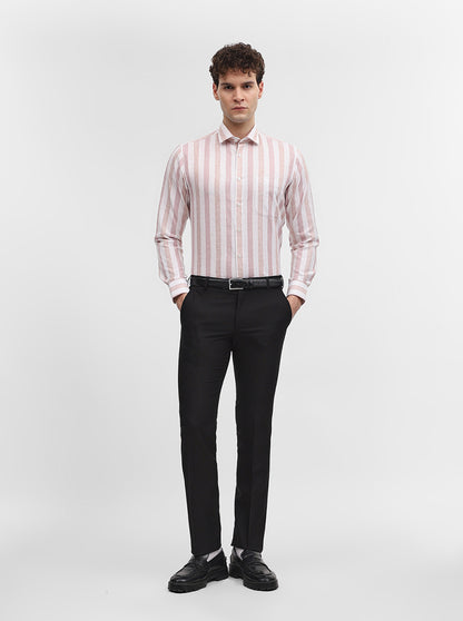 Pink & White Striped Slim Fit Formal Shirt | Greenfibre