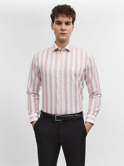 Pink & White Striped Slim Fit Formal Shirt | Greenfibre