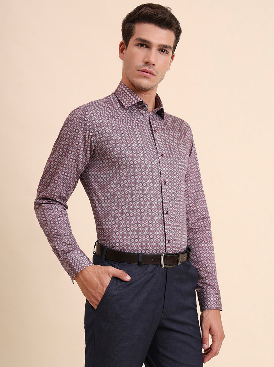 Maroon Printed Slim Fit Party Wear Shirt | Greenfibre