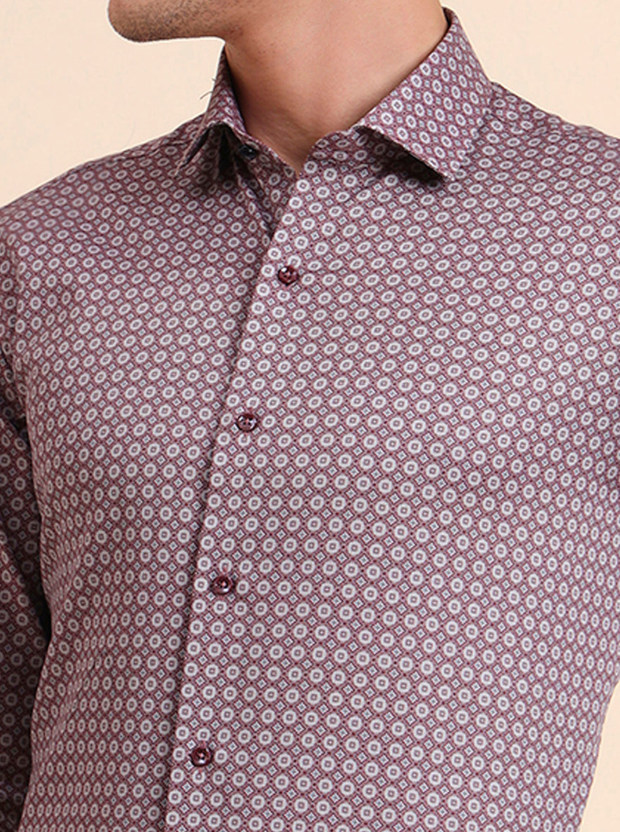 Maroon Printed Slim Fit Party Wear Shirt | Greenfibre