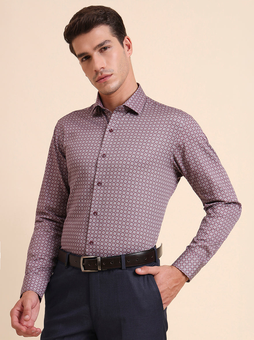 Maroon Printed Slim Fit Party Wear Shirt | Greenfibre
