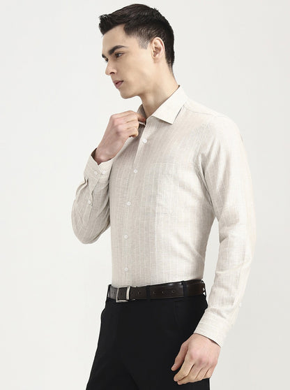 Natural Striped Slim Fit Formal Shirt | JadeBlue