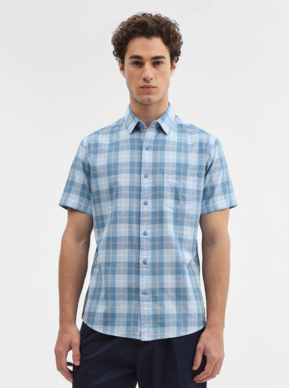 Blue Checked Slim Fit Casual Shirt | JadeBlue