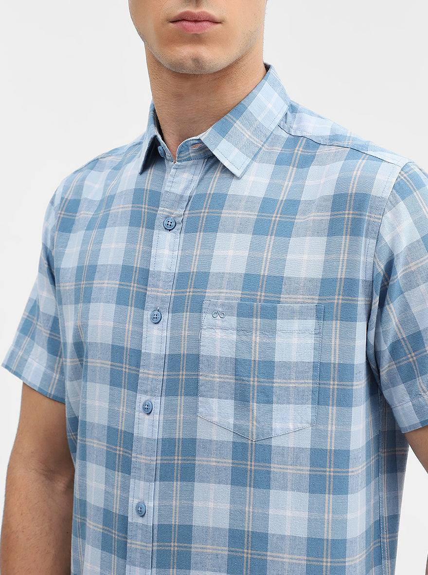 Blue Checked Slim Fit Casual Shirt | JadeBlue