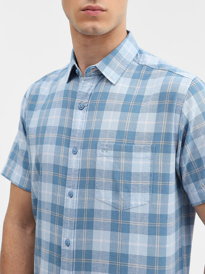 Blue Checked Slim Fit Casual Shirt | JadeBlue