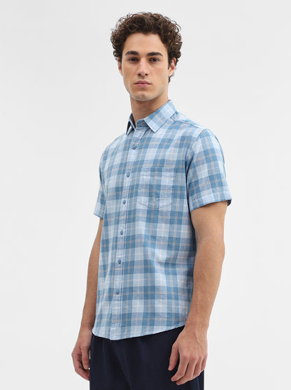 Blue Checked Slim Fit Casual Shirt | JadeBlue