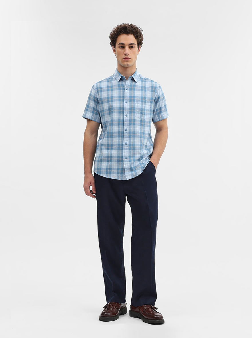 Blue Checked Slim Fit Casual Shirt | JadeBlue