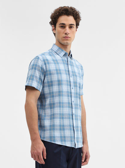 Blue Checked Slim Fit Casual Shirt | JadeBlue