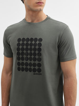 Olive Green Printed Slim Fit T-Shirt | JadeBlue