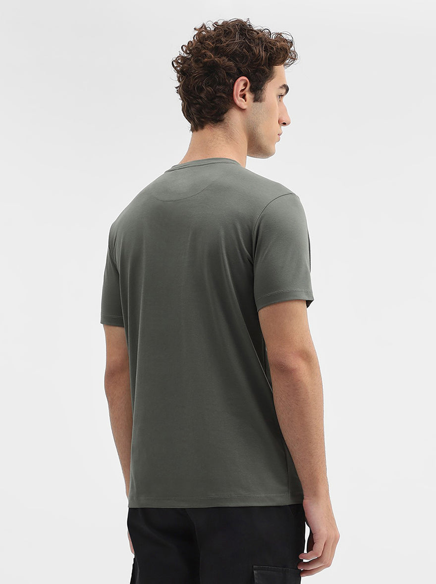 Olive Green Printed Slim Fit T-Shirt | JadeBlue
