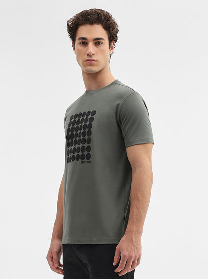 Olive Green Printed Slim Fit T-Shirt | JadeBlue