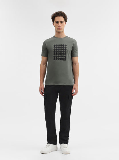 Olive Green Printed Slim Fit T-Shirt | JadeBlue