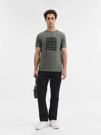 Olive Green Printed Slim Fit T-Shirt | JadeBlue